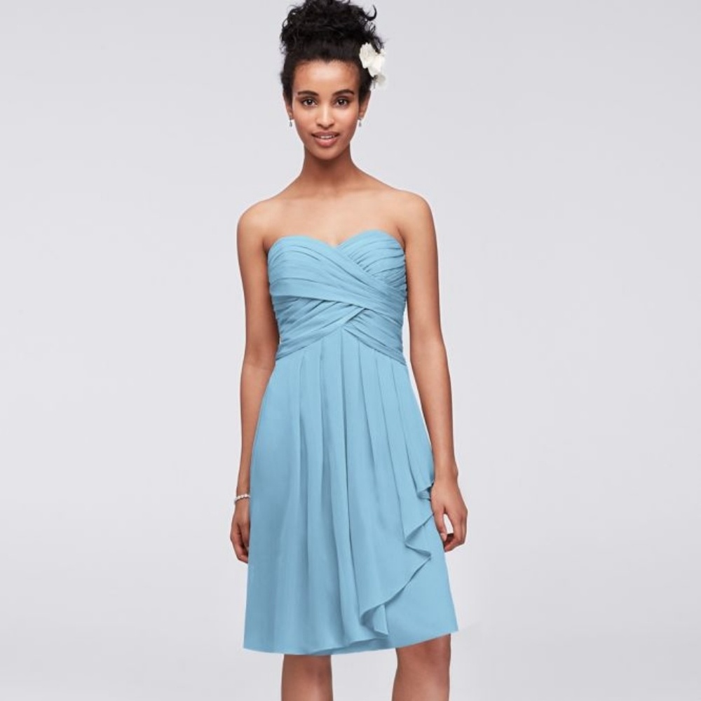 David's bridal blue short bridesmaid dress